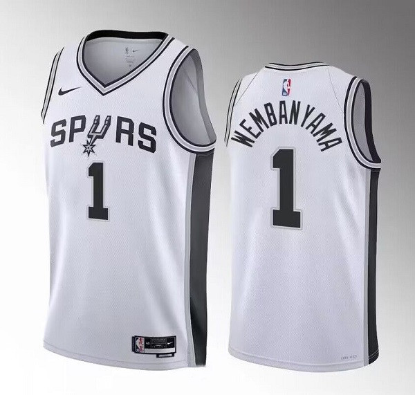 Men's San Antonio Spurs #1 Victor Wembanyama White 2022/23 Association Edition Stitched Basketball Jersey Men's San Antonio Spurs #1 Victor Wembanyama White 2022/23 Association Edition Stitched Basketball Jersey